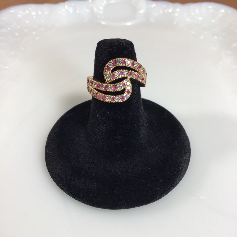 Sparkling Pave Ruby and Cubic Zirconia Gold Fashion Ring - Size 8